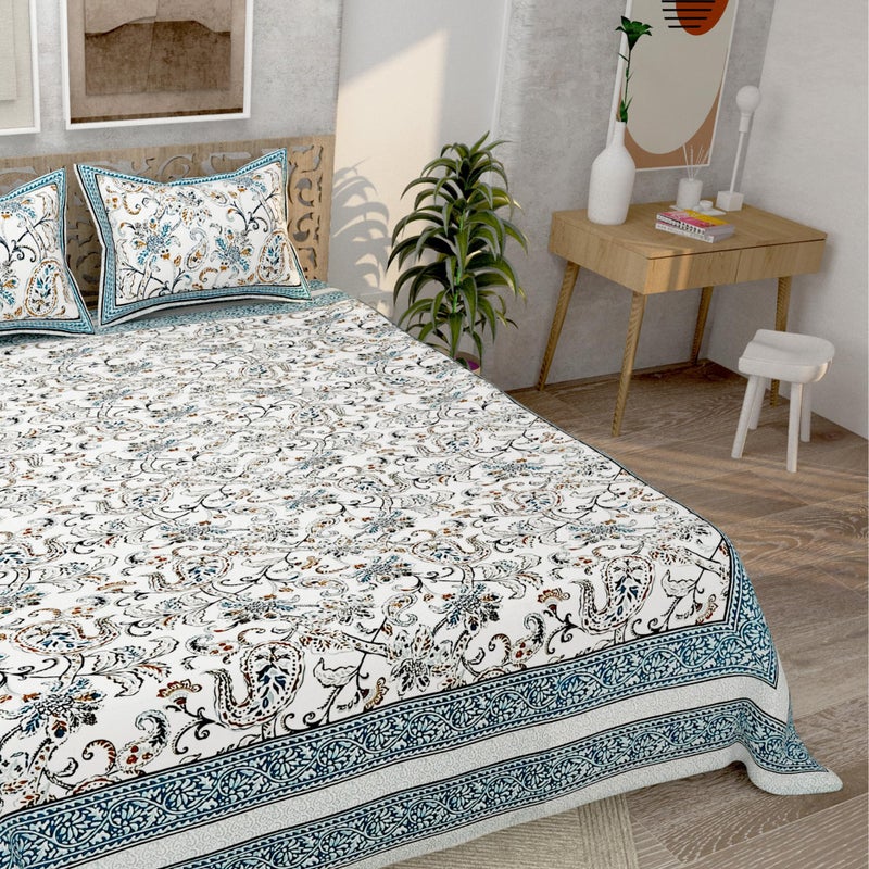 EasyGoods® 240 TC Pure Cotton Bedsheet for Double Bed, King & Queen Size Bed, Jaipur Rajasthani Design with 2 Pillow Covers, Extra Soft & Wrinkle Free, 90 x 103 inches, Sea Green (Monarch06) - Image 2