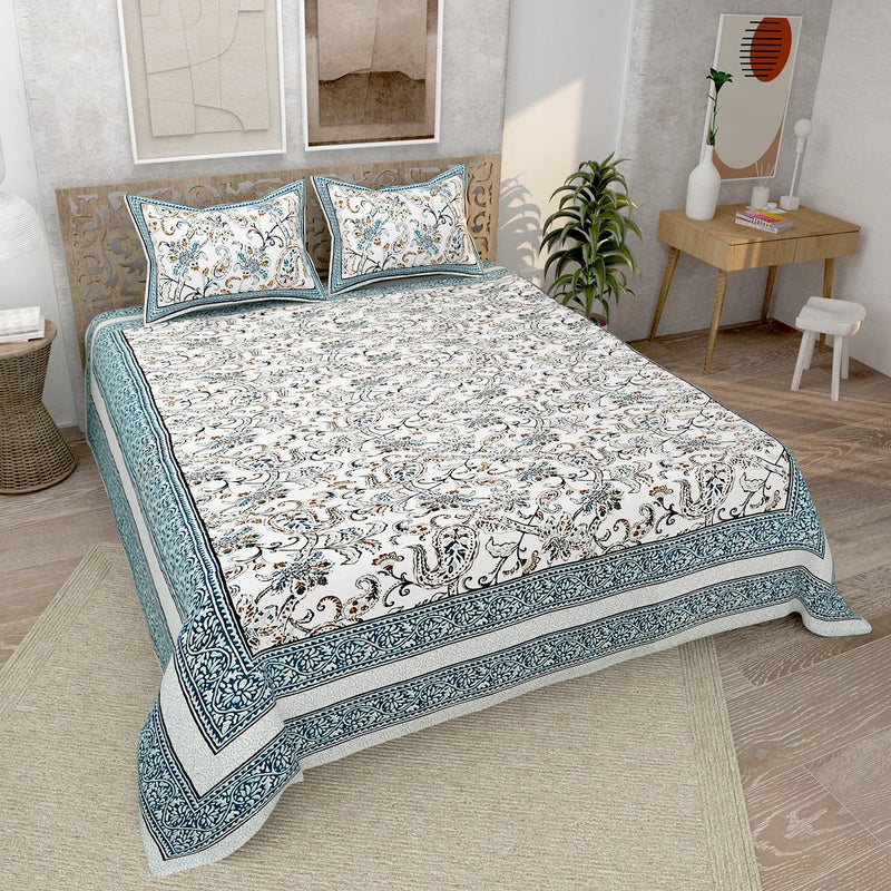 EasyGoods® 240 TC Pure Cotton Bedsheet for Double Bed, King & Queen Size Bed, Jaipur Rajasthani Design with 2 Pillow Covers, Extra Soft & Wrinkle Free, 90 x 103 inches, Sea Green (Monarch06) - Image 1