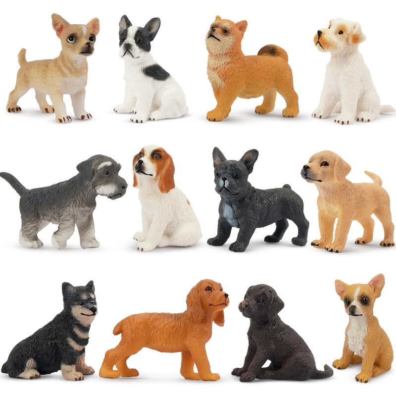 Toymany 12PCS Mini Dog Figurines Toy Set, Realistic Detailed Plastic Puppy Figures Playset, Hand Painted Dogs Animals Toy, Cake Toppers Easter Eggs Christmas Birthday Gift for Kids Toddlers - Image 1