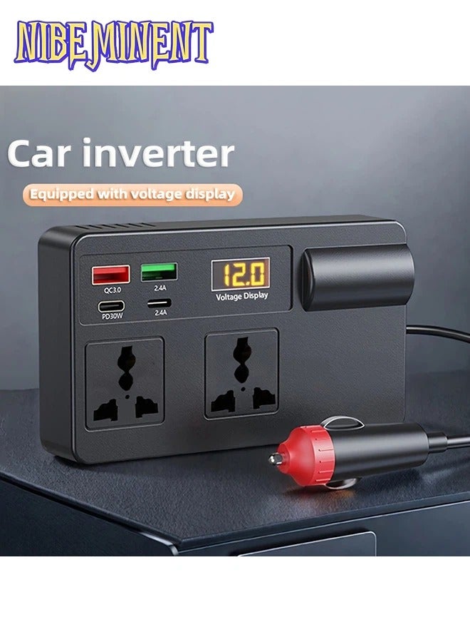 NIBEMINENT 220W Car Power Inverter 12V-24V with USB Ports & Digital Voltage Display, Cigarette Lighter Adapter for Cars, RVs, and More - Image 1