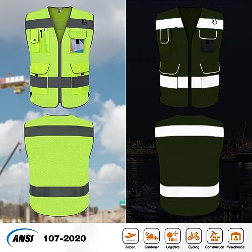 TCCFCCT Mesh High Visibility Safety Vest for Men Women 9 Pockets Hi Vis Reflective Vest for Safety, Work Vest with Reflective Strips, Meets ANSI/ISEA Standards, (Yellow, 5X-Large) - Image 2