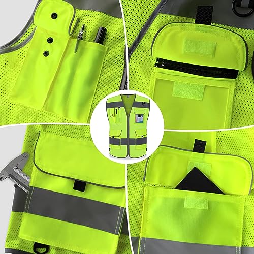 TCCFCCT Mesh High Visibility Safety Vest for Men Women 9 Pockets Hi Vis Reflective Vest for Safety, Work Vest with Reflective Strips, Meets ANSI/ISEA Standards, (Yellow, 5X-Large) - Image 4