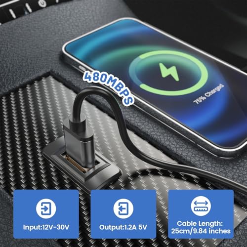 Anina USB Port Car Charger for Toyota, Male to Female USB Power Socket Adapter, Panel Flush Mount Extension Cable for Camry RAV4 Corolla Highlander, Square Vehicle Dash Port for IOS Android (34*23mm) - Image 5