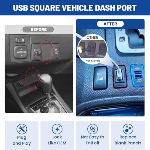 Anina USB Port Car Charger for Toyota, Male to Female USB Power Socket Adapter, Panel Flush Mount Extension Cable for Camry RAV4 Corolla Highlander, Square Vehicle Dash Port for IOS Android (34*23mm) - Image 4