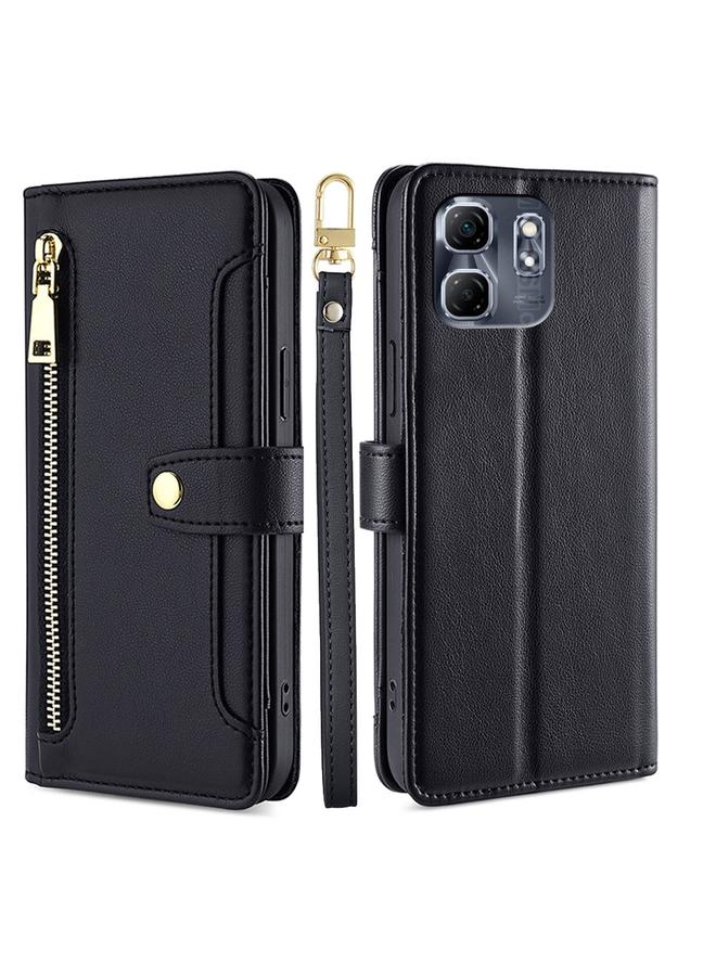 زبون جراب هاتف Infinix Hot 50i 4G بتصميم جلد الأغنام مع محفظة وسحاب - Image 1