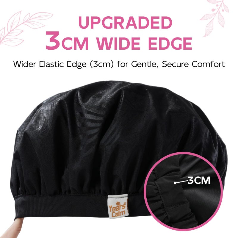 Years Calm Luxury Shower Cap for Women, Color Changing Shower Cap Reusable Waterproof, Flexi Satin Lined, Stylish Hair Cap for Shower, Washable Elastic Band Bath Cap for Long Hair, Braids (Black) - Image 3