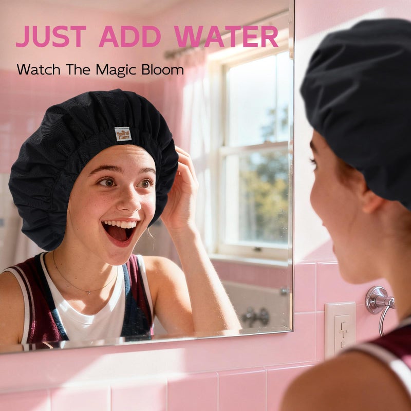 Years Calm Luxury Shower Cap for Women, Color Changing Shower Cap Reusable Waterproof, Flexi Satin Lined, Stylish Hair Cap for Shower, Washable Elastic Band Bath Cap for Long Hair, Braids (Black) - Image 5