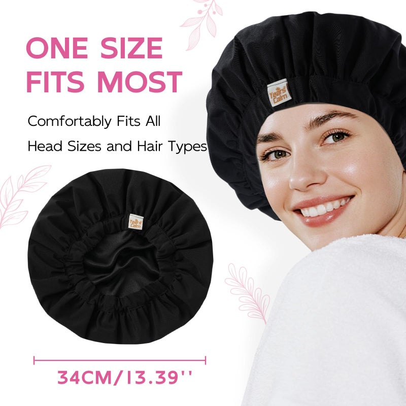 Years Calm Luxury Shower Cap for Women, Color Changing Shower Cap Reusable Waterproof, Flexi Satin Lined, Stylish Hair Cap for Shower, Washable Elastic Band Bath Cap for Long Hair, Braids (Black) - Image 4