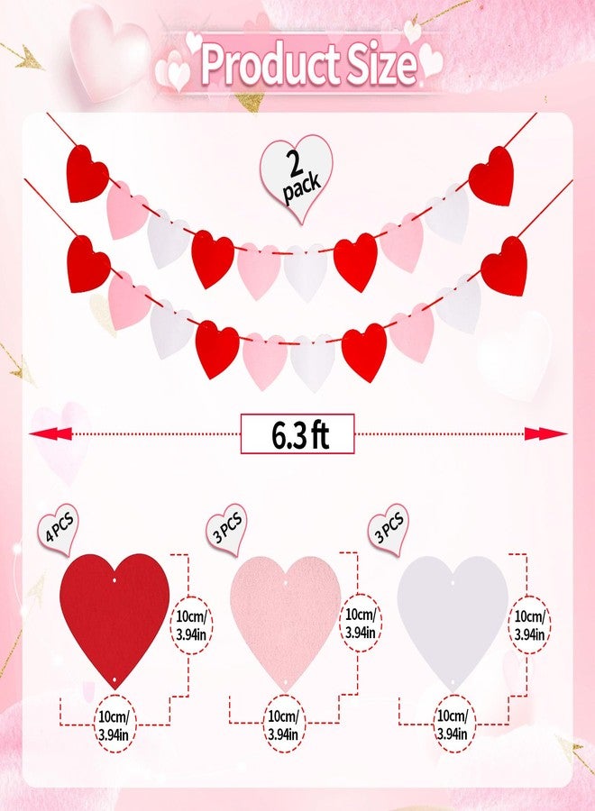 KALOR Pre-Strung Red Pink and White Felt Heart Garland Pack of 20 - No DIY Valentines Banner for Romantic Day Party Decorations, Wedding Romantic I Love You Decorations - Image 3