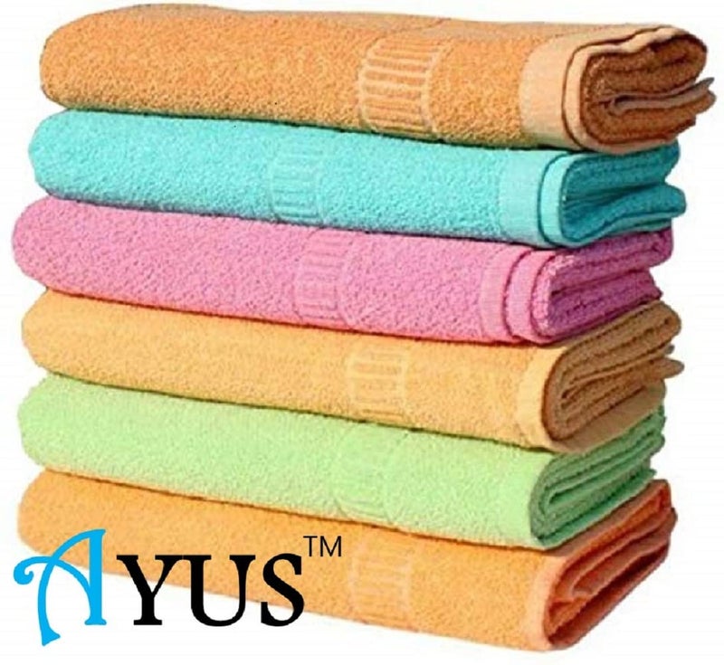 Ayus Cotton Hand Towel 450 GSM, Multicolor (Pink, Green, Blue, Orange, Yellow, Brown) Ultra Soft and Super Absorbent (Set of 6) - Image 4