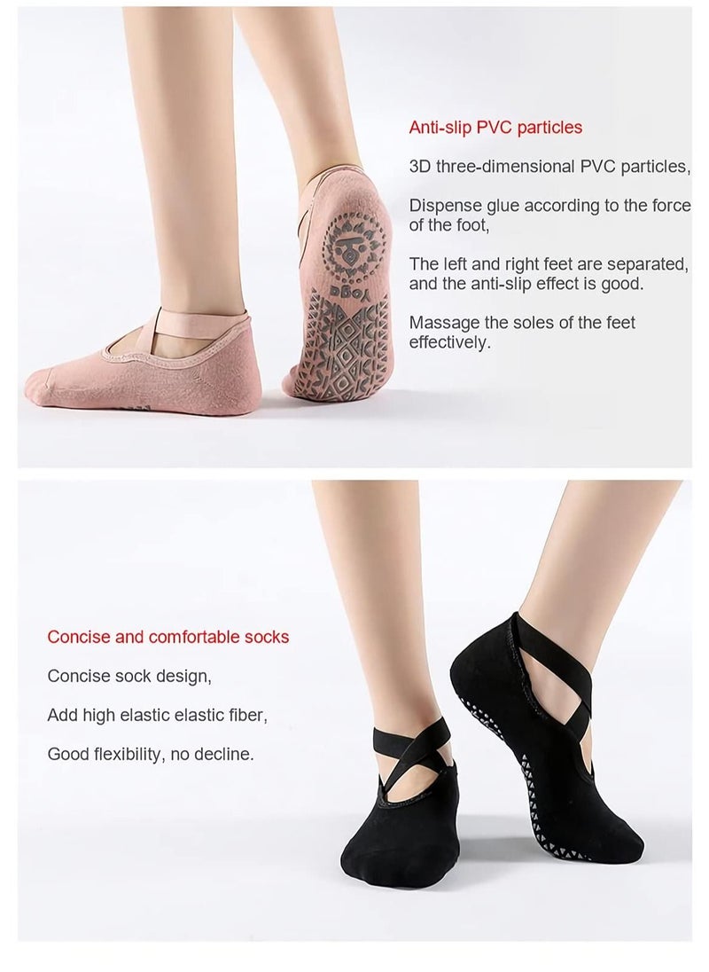 KHAJUL - 4-Piece Anti-Skid Slipper Socks for Women Non-Slip Grips & Straps, Ideal for Pilates, Yoga, Pure Barre, Ballet, Dance, Barefoot Workout - Image 1