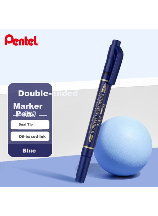 Pentel Dual-tip Oil-based Marker Pen 0.6-1.2mm Nib Size Water-resistant Non-fading Marker Pen N75w Blue - Image 1