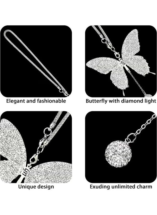 زينة سيارة على شكل فراشة، زينة مرآة السيارة الداخلية، ملحقات مرآة الرؤية الخلفية الماسية للسيارة، زينة معلقة للسيارة باللون الأبيض - Image 3