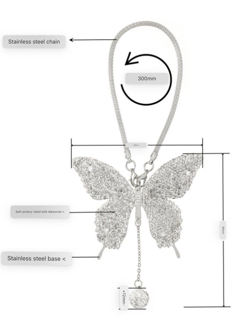 زينة سيارة على شكل فراشة، زينة مرآة السيارة الداخلية، ملحقات مرآة الرؤية الخلفية الماسية للسيارة، زينة معلقة للسيارة باللون الأبيض - Image 4