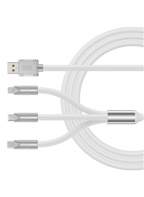 120W 6A Fast Charging 3-in-1 Cable | Multi USB Charger Cord | Type-C, Micro USB & Lightning | Universal Compatibility for Phones & Tablets | 1.2m Durable Design