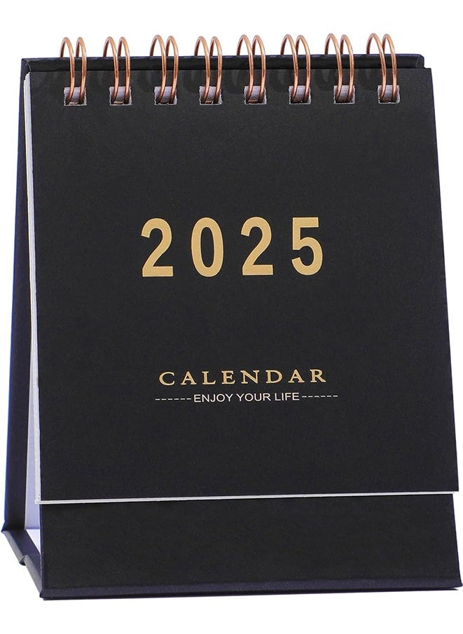 Generic Mini Desk Calendar 2025, Standing Flip Small Desk Calendar- January 2025 to July 2026 18 Monthly Desktop Calendar- Thick Paper Twin-Wire Binding for Home or Office (Black)  - Image 1