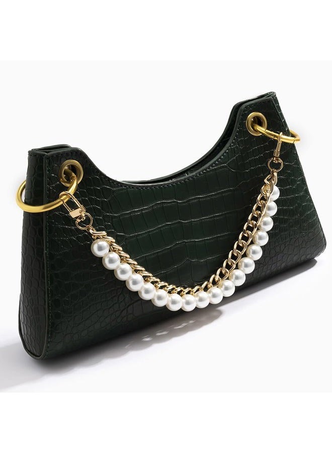 Xerling Short Pearl Bead Purse Handle Chain Heavy Chunky Cuban Handbag Chain Purse Replacement Strap Layered Bag Decoration Accessories Women (Gold) - Image 4