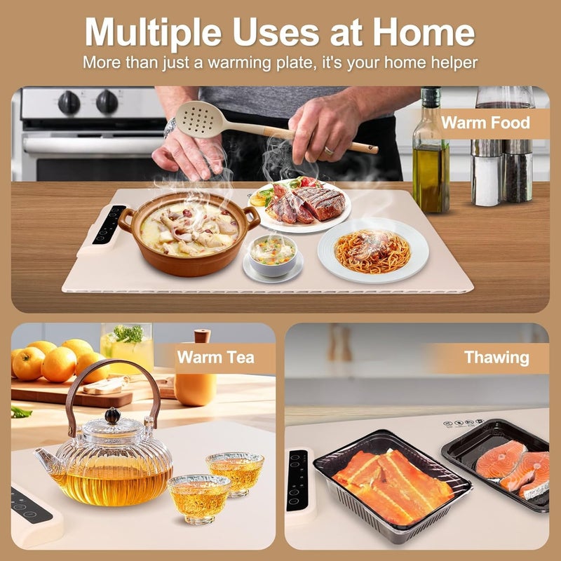 KRLZ Electric Warming Tray with Adjustable Temperature Foldable Food Warmer for Parties Features 3 Modes Fast Heating Hot Plate for Buffet Family Gatherings Sabbath Holidays Countertop - Image 2