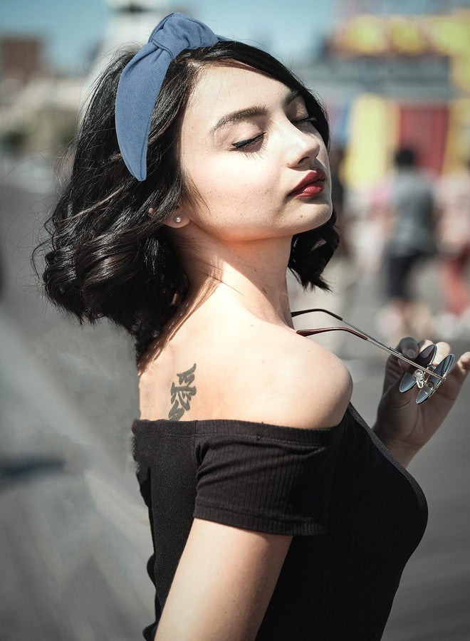 YETASI Denim Light Blue Headband is Trendy. Headbands for Women are Long Lasting. Jean Knotted is a Top Knot Head band Girls Fashion Designer for Hair - Image 3