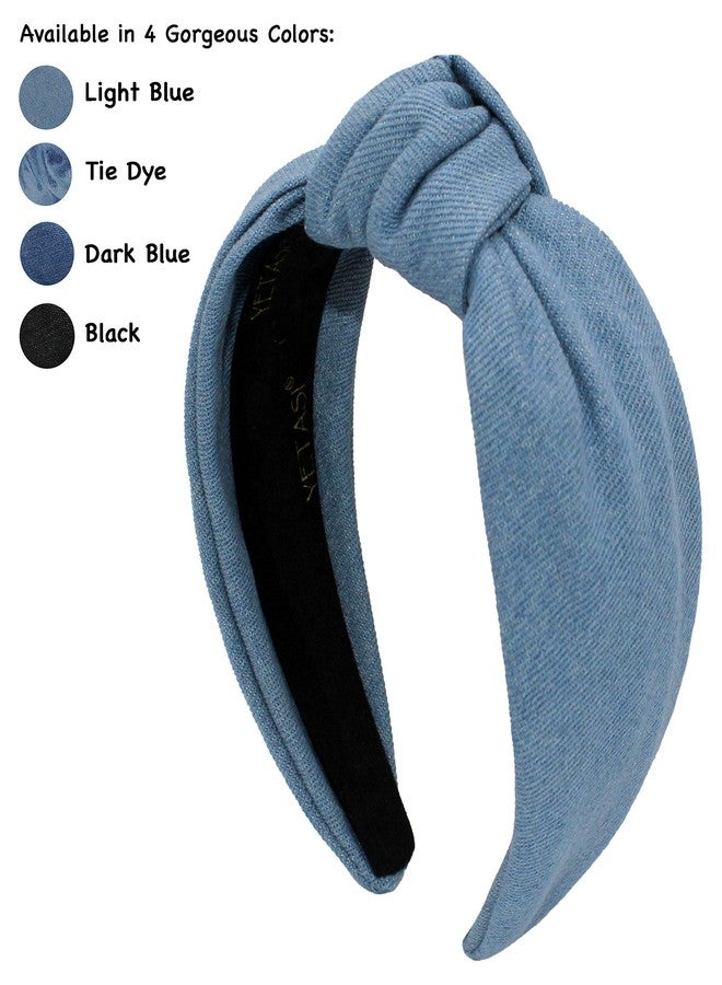 YETASI Denim Light Blue Headband is Trendy. Headbands for Women are Long Lasting. Jean Knotted is a Top Knot Head band Girls Fashion Designer for Hair - Image 2