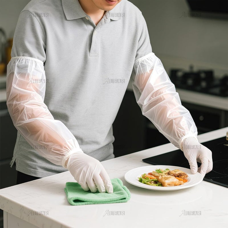 AUEAR , 100 Pcs Disposable Arm Sleeves Covers Protectors Waterproof Oversleeves with Elastic End for Arm Protection - Image 5
