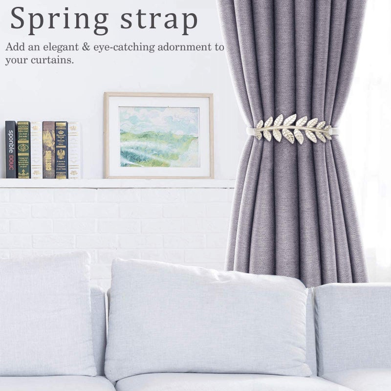 LLPMutu 6Pack Curtain Tiebacks Aluminum Alloy Spring Design Curtain Holdback Leaf Carving Design Curtain Ties For Drapes Curtain Ties Backs Curtain Modern Style Curtain Holdback Decor(Sliver Leaf) - Image 5