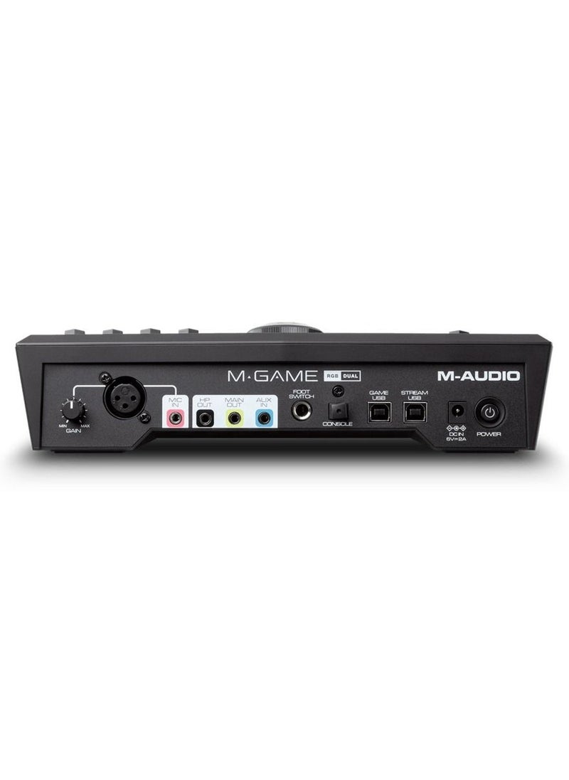 M-Audio - M-Game RGB Dual Streaming Mixer USB Audio Mixer with 2 USB Inputs, 1 XLR Input, Optical Input, Headset I/O, Programmable Voice Effects, Onboard Sampler, Customizable RBG LEDs, and Software Control - Image 1
