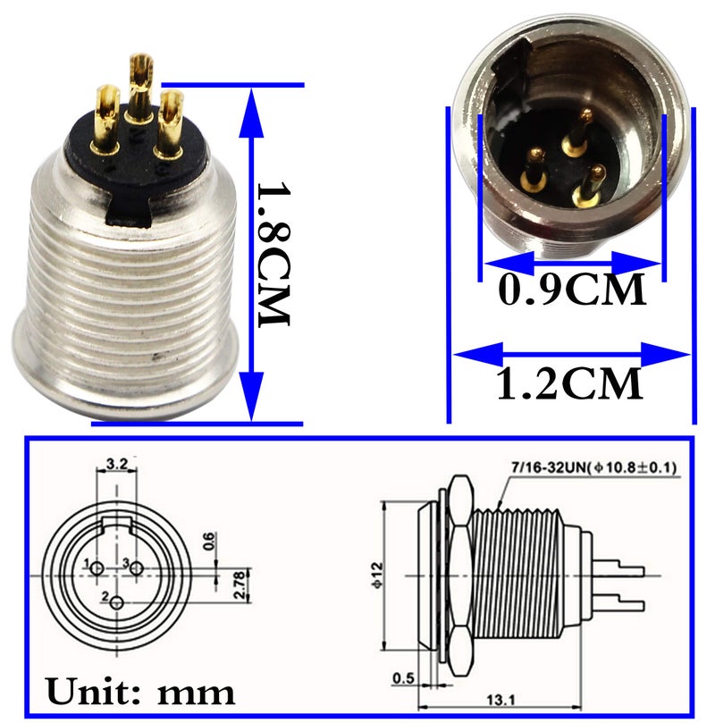 zdyCGTime DIY Mini XLR Adapters - 3 Pin Male Socket Connector for Mic and Chassis Panel Mount Aviation Plug Connector (2 Pack) - Image 2