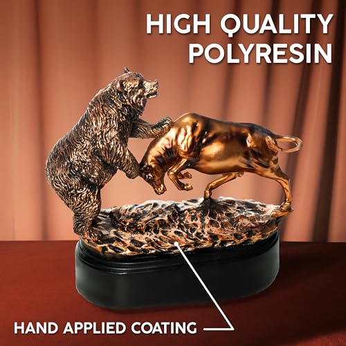 MEPERPER Bull and Bear Statue, Wall Street Bull Figurine, 9x9.5 Stock Market Decor Sculpture, Resin with Bronze-Like Finish, Finance Gifts for Traders and Investors - Image 4
