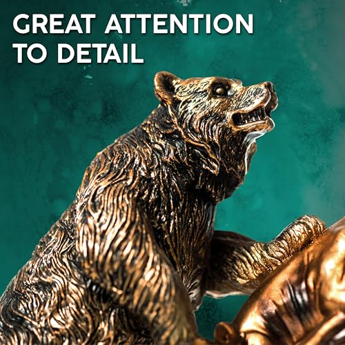 MEPERPER Bull and Bear Statue, Wall Street Bull Figurine, 9x9.5 Stock Market Decor Sculpture, Resin with Bronze-Like Finish, Finance Gifts for Traders and Investors - Image 3