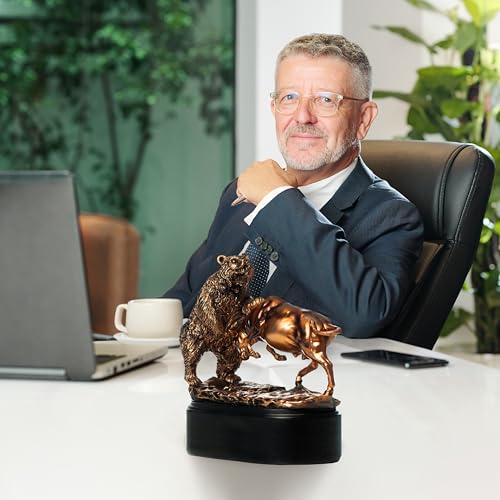 MEPERPER Bull and Bear Statue, Wall Street Bull Figurine, 9x9.5 Stock Market Decor Sculpture, Resin with Bronze-Like Finish, Finance Gifts for Traders and Investors - Image 5