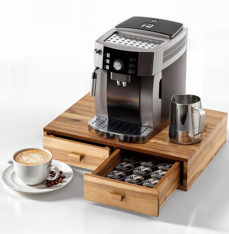 Tinamo Acacia Wood Coffee Pod Storage Box, 30 Pod Capacity, Coffee Pods and Tea Organizer Holder, K Pod Drawer Coffee Maker Machine Stand, for K-Cup Drawer Organizer Under Brewer (Acacia, 2 drawer) - Image 1