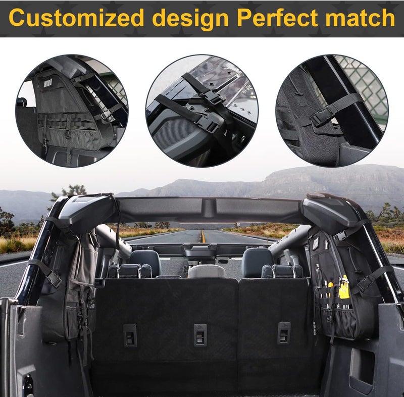 MSIZOY Black Rear Trunk Roll Bar Organizer Storage Bag for 2021-2025 Ford Bronco 2/4 Door - Image 3