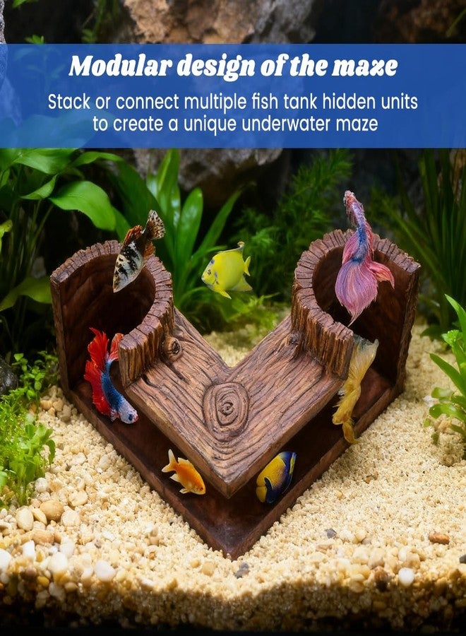 Yonderfume Aquarium Underground Corner Cave, Natural-Looking Wood-Like Viewing Fish & Shrimp Under Gravel Tunnel Fish Tank Decor Decoration Hideout for Corydora Catfish, Kuhli Loach, Pleco - Image 5