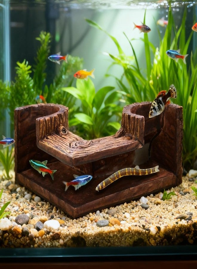 Yonderfume Aquarium Underground Corner Cave, Natural-Looking Wood-Like Viewing Fish & Shrimp Under Gravel Tunnel Fish Tank Decor Decoration Hideout for Corydora Catfish, Kuhli Loach, Pleco - Image 1