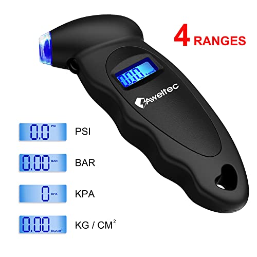 AWELTEC Digital Tire Pressure Gauge 150 PSI, 4 Settings, Tire Gauge for Car, Truck, Motorcycle, Bicycle with Backlit LCD and Non-Slip Grip (Black) - Image 4