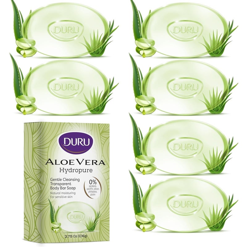 Duru Aloe Vera Glycerin Bar Soap Cleansing Bar Moisturizing Sensitive Skin - Vegan Transparent Paraben Free Alcohol Free Silicone Free Phthalete Free Gluten Free Body Wash - Pack of 6 - Image 1