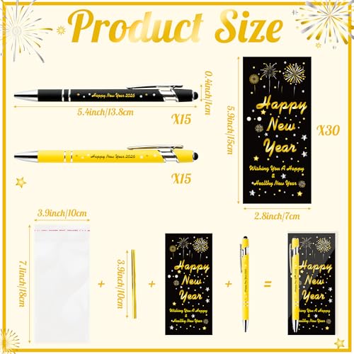 ANGOLIO Happy New Year Gifts Bulk 200Pcs Inspirational Gold Black Bookmark Blessing Cards Metal Ballpoint Pen for Guests Teachers Employee 2026 Lunar New Year Eve Christmas Gifts Party Supplies - Image 3