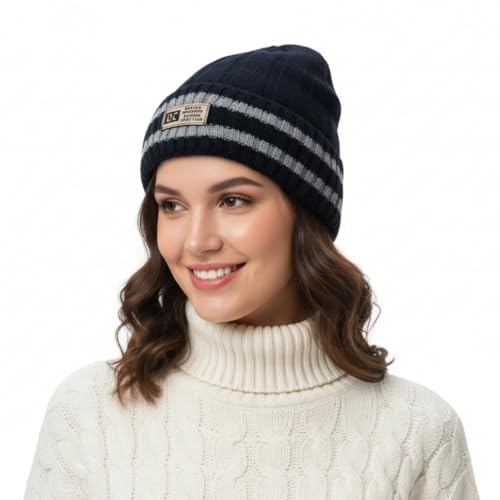 iSWEVEN Men and Women Woolen Inside Fur Warm Winter Hat Unisex-Adult Soft Wool Slouchy Stylish Skull Woollen Beanie Cap (4116C, Grey) - Image 3