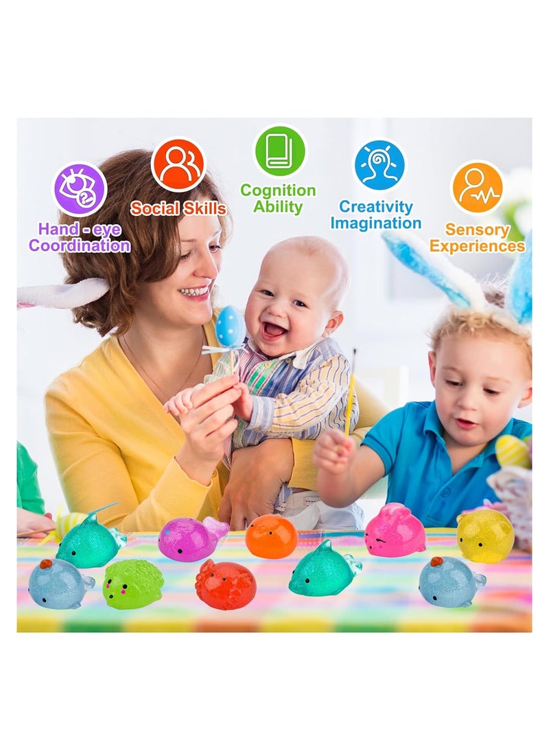SOLARAE 10pcs Animal Glitter Mochi Squishy Toys - Soft Stress Relief Fidget Toys, Kawaii Squeeze Toys for Kids & Adults, Perfect Party Favors & Easter Egg Fillers. - Image 4