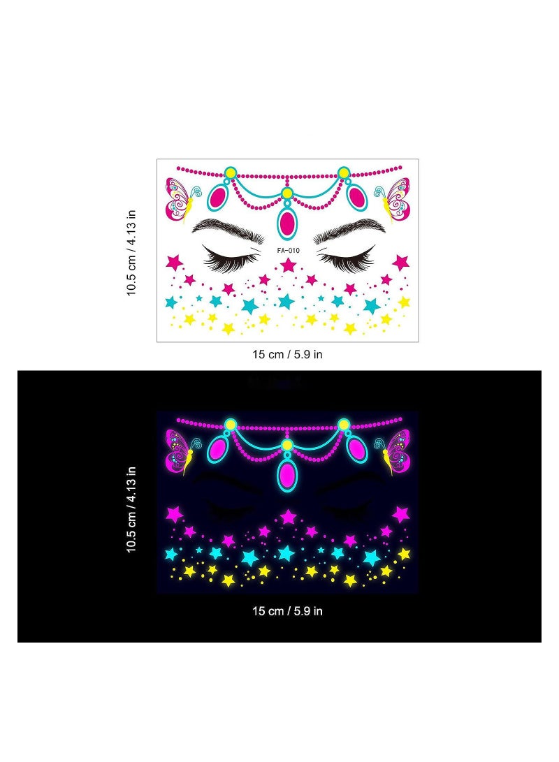 SOLARAE تاتو يتلألأ في الظلام للبالغين، 8 أوراق من تاتو مؤقت يتلألأ تحت الضوء الأسود UV نيون، ملصقات تاتو فراشة لمستلزمات حفلات يتلألأ في الظلام - Image 5