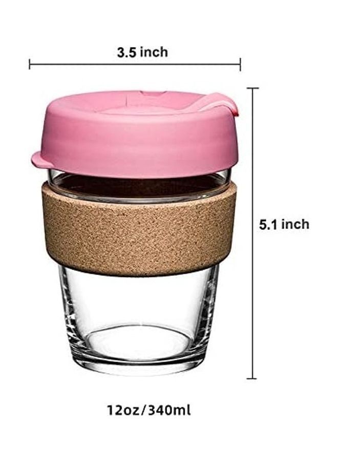 NIBEMINENT Coffee/Tea Cup with Lid and Anti-Scalding Cork Ring Clear/Pink - Image 2