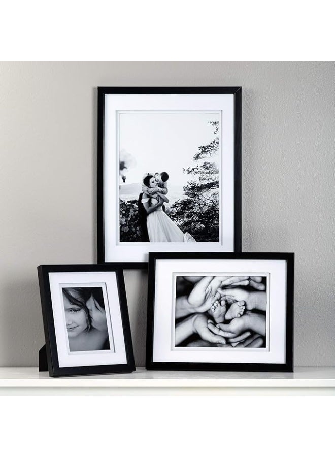 Gallery Solutions 8x10 Flat Walnut Frame Rectangular Tabletop or Wall Mount For 5x7 Pictures Premium Walnut Wood with Double White Mat VersatileElegant For Home or Office Dcor Traditional Photo Frame - Image 1