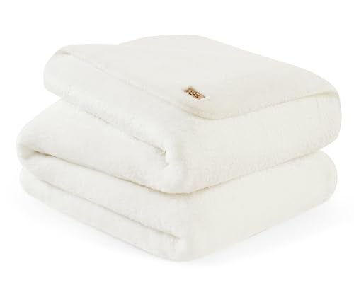 UGG23601 Whitecap Plush Flannel Oversized Reversible Fleece Throw Blanket Comfortable Lightweight Cozy Hotel Style Home Decor Soft Luxury Machine Washable Blankets 70 x 50Inch Snow