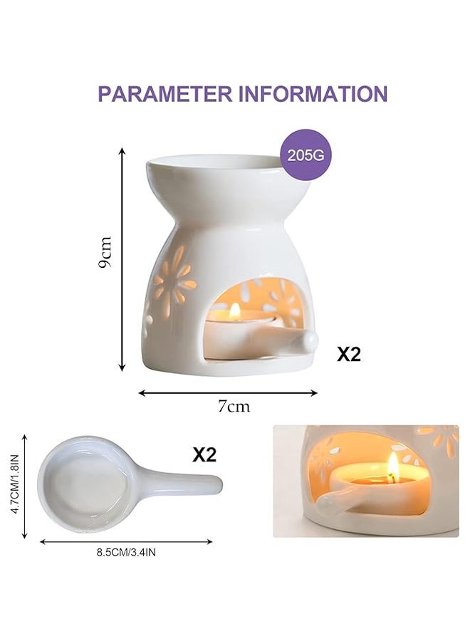 DUNISO 2 Pack Essential Oil Candle Warmers, Ceramic Tealight Candle Holder,Wax Melt Essential Oil Burner with Candle Spoon，Sturdy and Durable，Suitable for Decoration in Restaurants, Dinners, Parties，White - Image 2