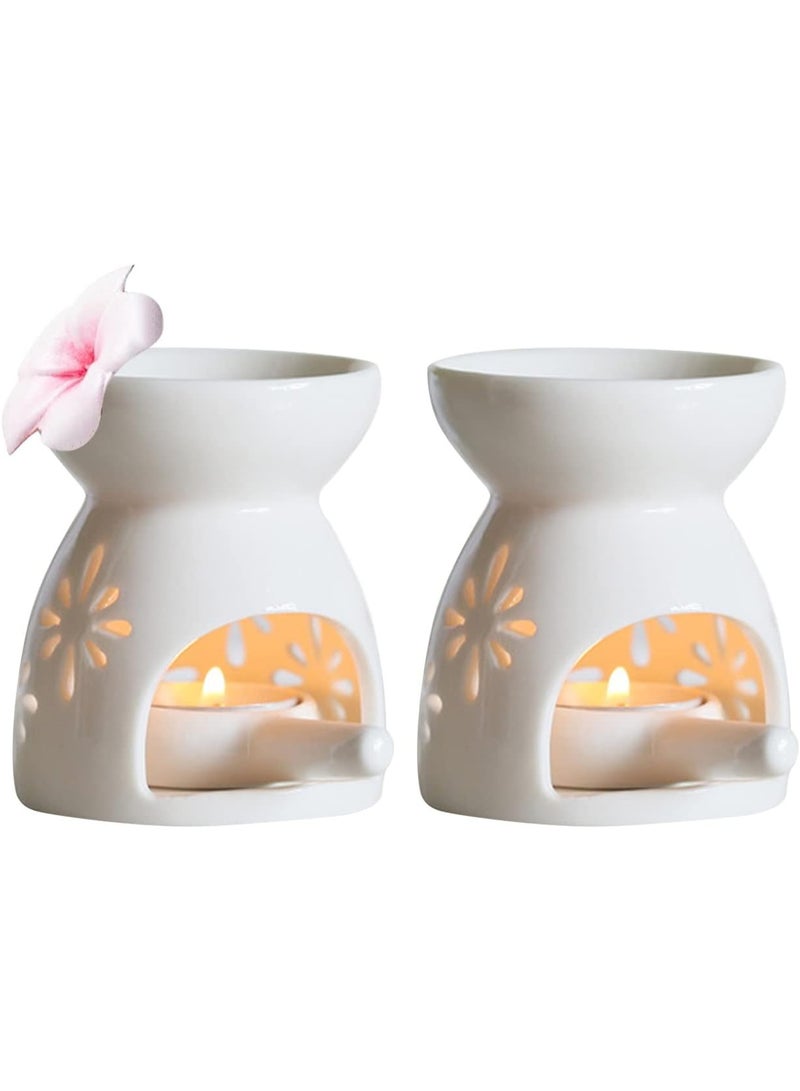 DUNISO 2 Pack Essential Oil Candle Warmers, Ceramic Tealight Candle Holder,Wax Melt Essential Oil Burner with Candle Spoon，Sturdy and Durable，Suitable for Decoration in Restaurants, Dinners, Parties，White - Image 1
