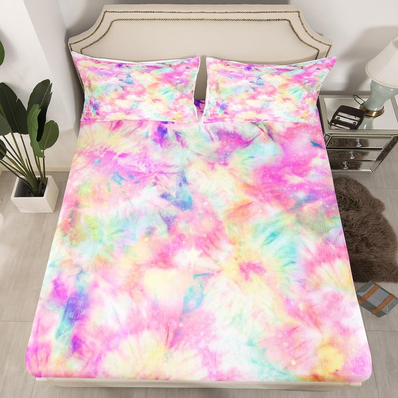 Erosebridal Erosebridal Kids Tie Dye Pink Fitted Sheet Batik Bedding Set for Children Boys Girl Women Watercolor Psychedelic Fitted Bed Sheets Ultra Soft Twin Size with 1 Pillow CaseNo TopFlat Sheet 
