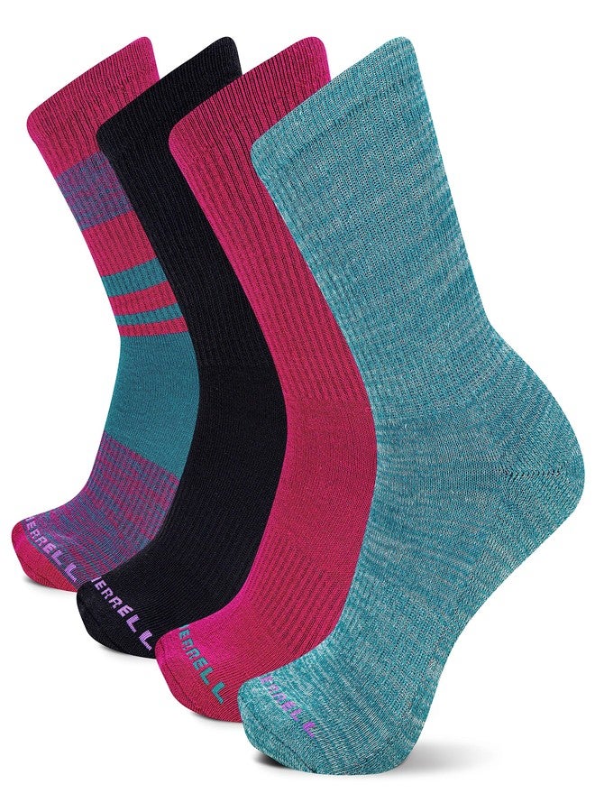 Merrell Men's and -Women's Cushioned Midweight Crew Socks-4 Pair Pack-Unisex Moisture Management and Anti-Odor, Pink Assorted, Small-Medium