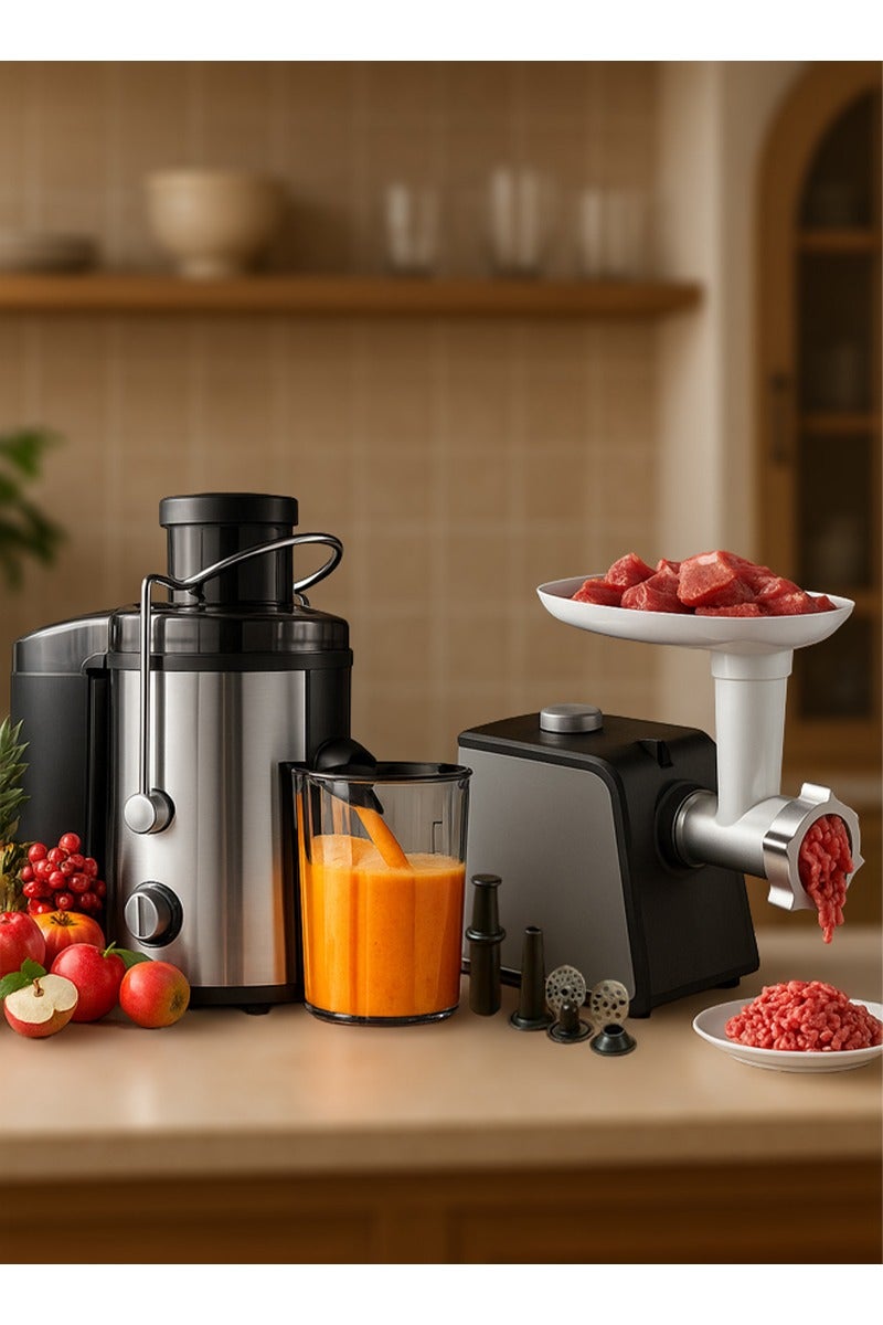 توسكانا يو مجموعة مكونة من مفرمة لحوم كهربائية ستانلس ستيل  1700 واط و عصارة فواكه و خضار كهربائية بقوة 800 واط و سعة 600 مل - Image 1