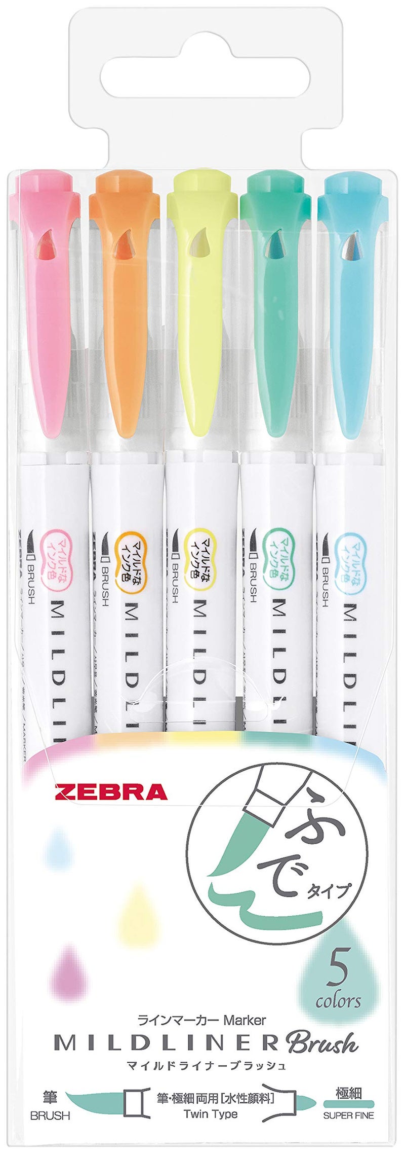 Zebra Technologies Zebra Highlighter Mildliner Brush Honnori fluorescence color 5 Colors Set WFT85C - Image 2